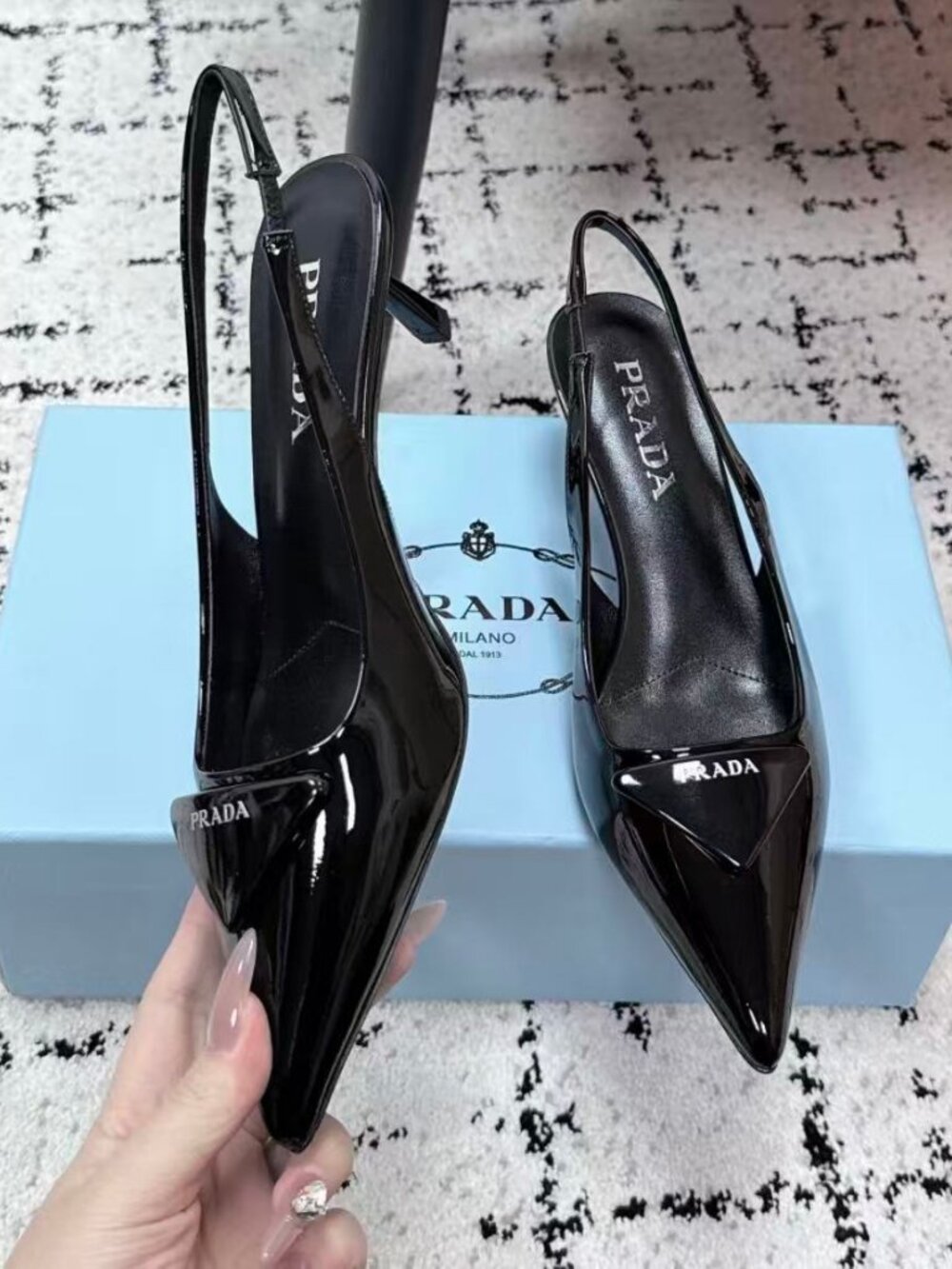 Prada Black Heels with Triangle Logo